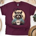 thumbnail image 1 of Funny Raccoon Coffee Morning Mood Graphic Unisex T-Shirt, Maroon, Size S, 1 of 6