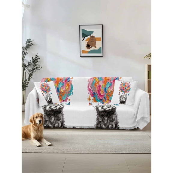 Funny Raccoon Couch Cover for 2 Cushion Sofa, Modern Abstract Art Colorful Clouds Washable Loveseat Sofa Covers Slipcover for Sectional Sofas L-Shaped, Couch Throw Cover 71"x118"