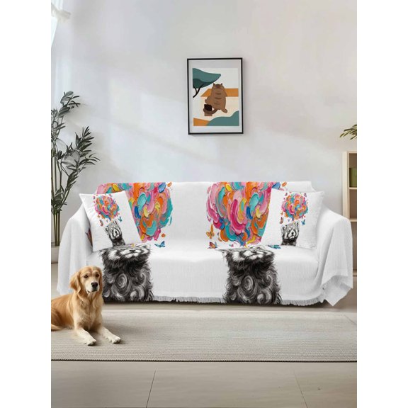 Funny Raccoon Couch Cover, Modern Abstract Art Colorful Clouds Sofa Cover Blanket for 2 Seat Cushion, Sectional Sofa Slipcover Furniture Protector for Living Room Bedroom 71''x102''
