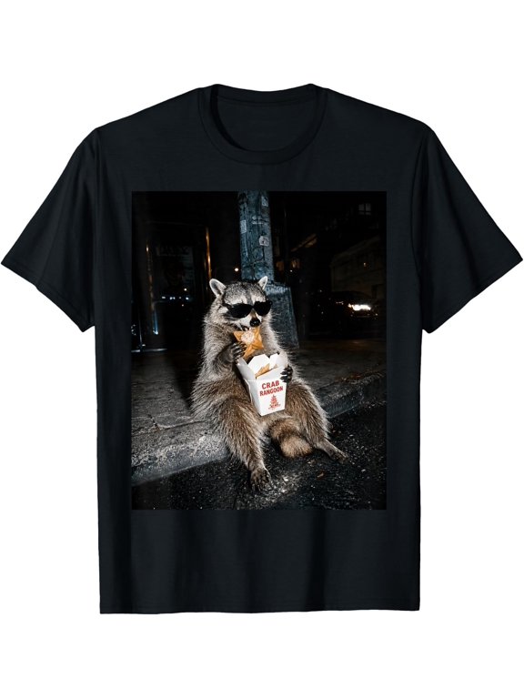 Funny Raccoon Eating Crab Rangoon On The Street Feral Women unisex T-Shirt