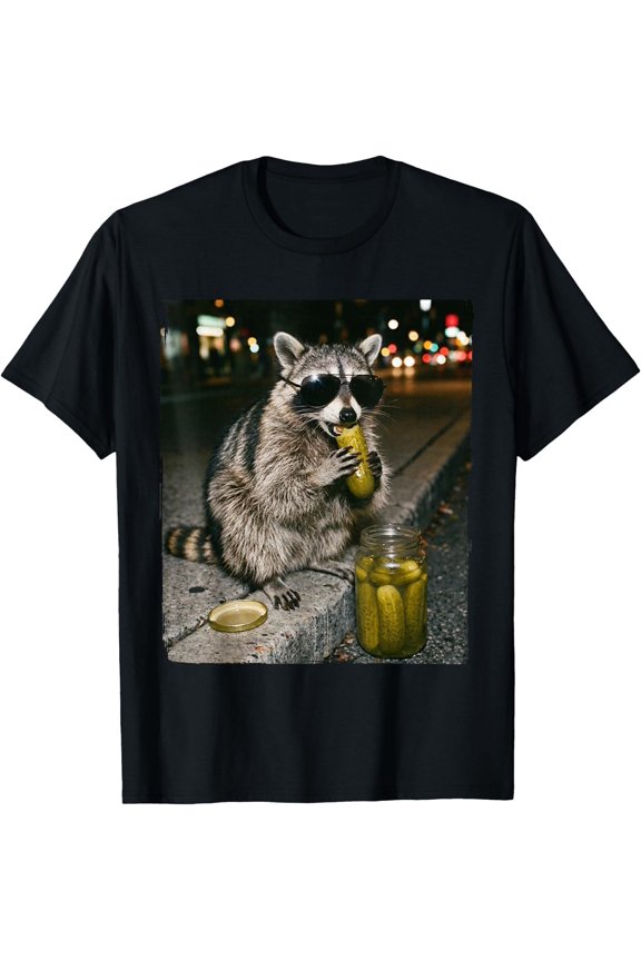 Funny Raccoon Eating Pickles Meme T-Shirt