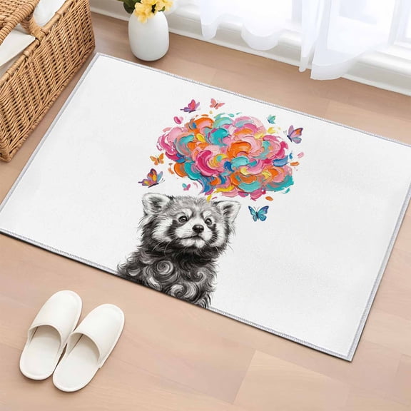 Funny Raccoon Entryway Rug 2'x3' Non Slip Front Door Mats, Modern Abstract Art Colorful Clouds Entrance Rugs Indoor Outdoor Carpet, Washable Floor Mats Small Area Rug for Bedroom Kitchen
