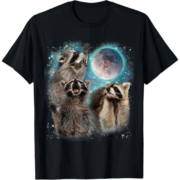 Funny Raccoon Howling at Moon, Wildlife Meme, Graphic, Short Sleeve T-Shirt