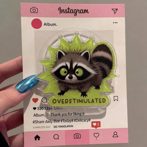 Funny Raccoon Magsafe Grip, Relatable Overstimulated Animal Phone Holder, Chaos Raccoon Acrylic Phone Stand, Cute Trash Panda Phone Grip