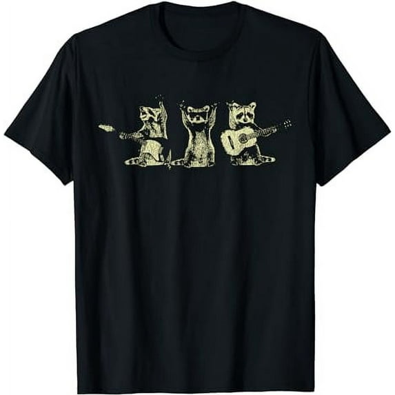 Funny Raccoon Music Band Electric Acoustic Guitar Racoons T-Shirt