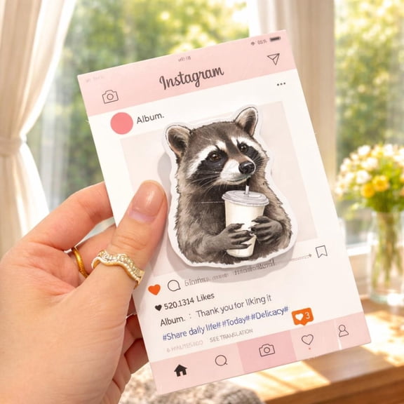 Funny Raccoon Phone Grip, Drinking Raccoon , Cute Trash Panda Phone Holder, Coffee Lover Animal Phone Stand Gift