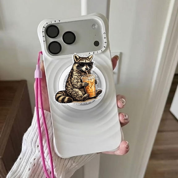 Funny Raccoon Phone Grip, Meme Trash Panda Accessory, Magnetic Holder