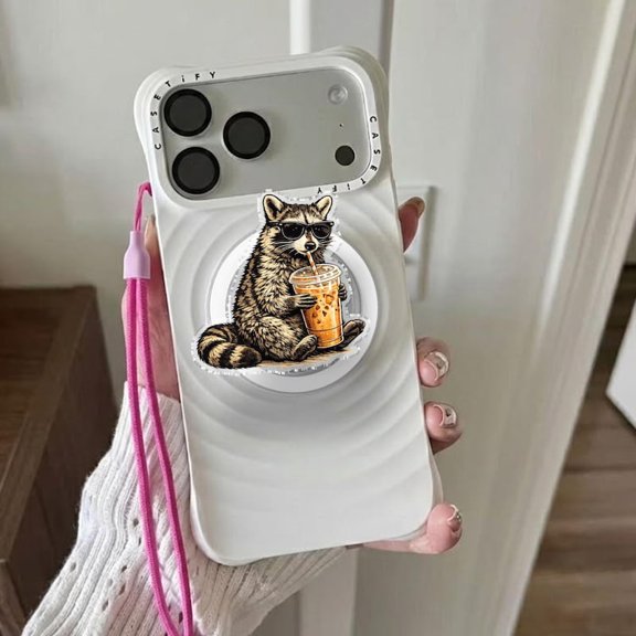 Funny Raccoon Phone Grip, Meme Trash Panda Accessory, Magnetic Holder