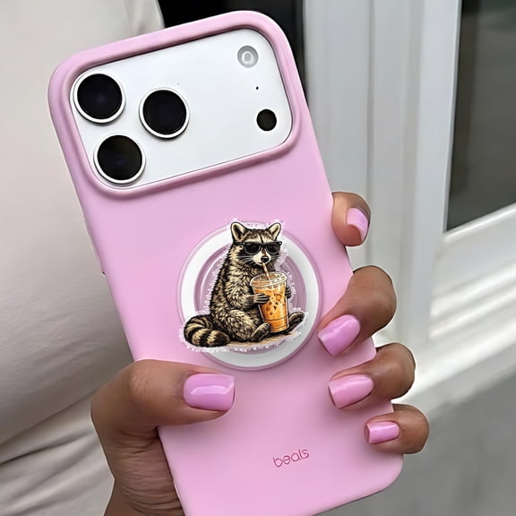 Funny Raccoon Phone Grip, Meme Trash Panda Accessory, Magnetic Holder