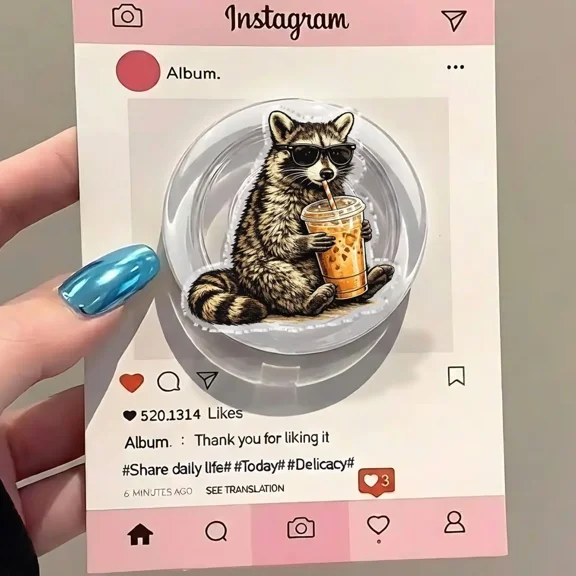 Funny Raccoon Phone Grip, Meme Trash Panda Accessory, Magnetic Holder
