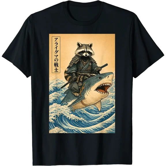 Funny Raccoon Samurai Japan Shark Men Boy Kid Japanese T-Shirt, Unisex T-Shirt