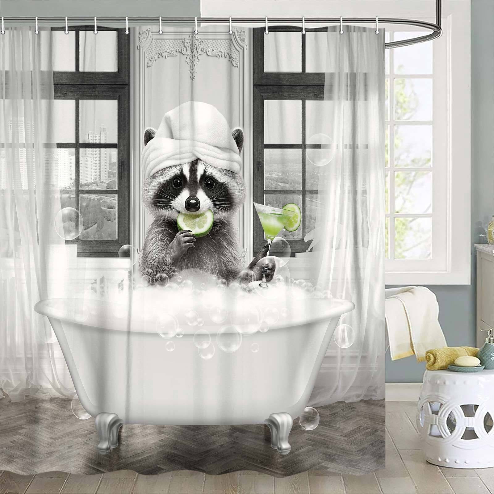 Funny Raccoon Shower Curtain, Cute Fun Animal Cartoon Modern Pets ...