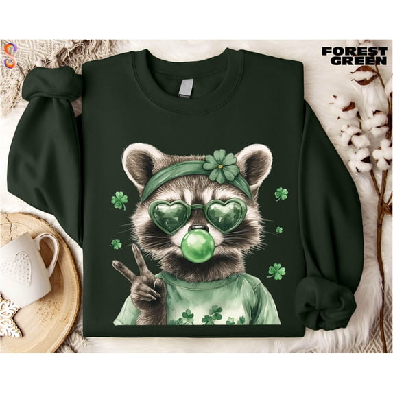 Funny Raccoon St Patricks Day Sweatshirt, Lucky Shirt, Irish Raccoon Sweater, St Patricks Gift, Trash Panda Tee, Shamrock