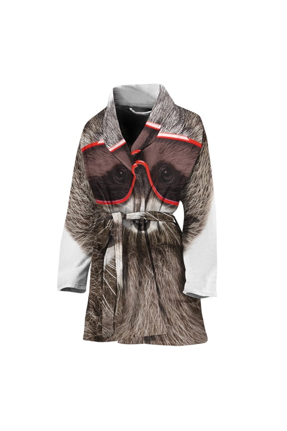Funny Raccoon Women Bathrobe One Size Univeral Fits, Raccoon Wide Animal Fashion Lightweight Plush Fleece Long Robe For Women
