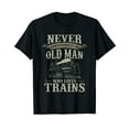 thumbnail image 1 of Funny Railway Old Man Locomotive Graphic Steam Train Lover T-Shirt Black Tee, 1 of 5