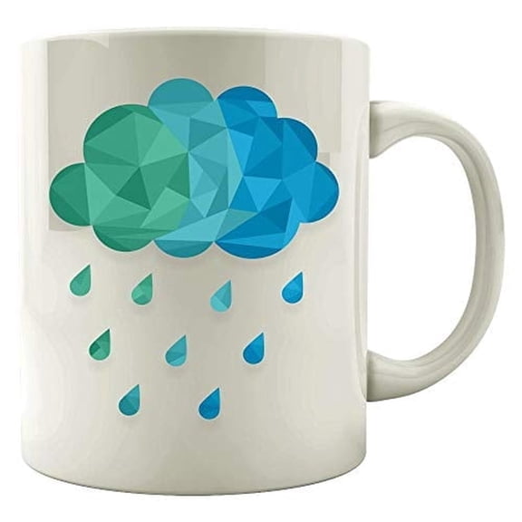 Funny Rain 11 oz Coffee Mug - Clouds Drops Drizzle Water White Ceramic Gift