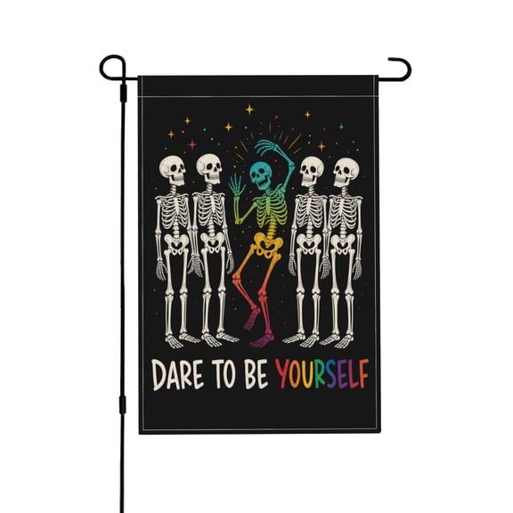 Funny Rainbow Skeleton Inclusive Pride Halloween Garden Flag For Outdoor Lawn Decor 12x18 in