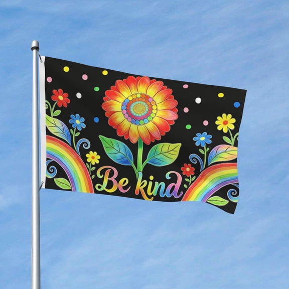 Funny Rainbow Sunflower Garden Flags for Outside 3x5 Ft Double Sided Large House Flag Colorful Be Kind Sunflower Flags Housewarming Gifts for Men Women Mom Wall Yard Outdoor Patio Decor