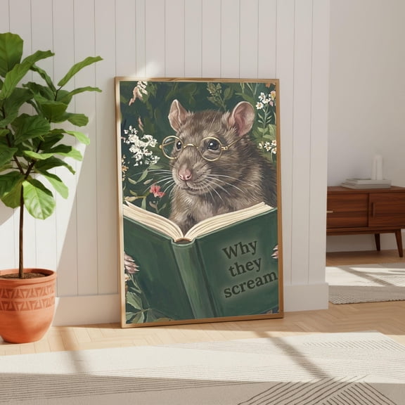 Funny Rat Reading Book Art Print, Quirky Animal Wall Decor, Why They Scream Poster, Poster Only