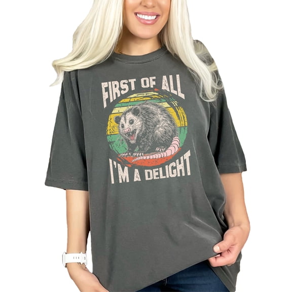 Funny Rat Shirt, First of All I'm a Delight, Vintage Animal Graphic Tee, Unique Animal Lover Gift, Quirky Shirt for Men, Women, Kids, Pepper Comfort Colors T-Shirt, Large