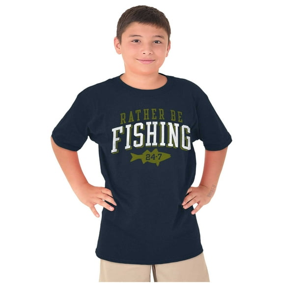 Funny Rather Be Fishing 24/7 Joke Crewneck T Shirts Boy Girl Teen Brisco Brands XS