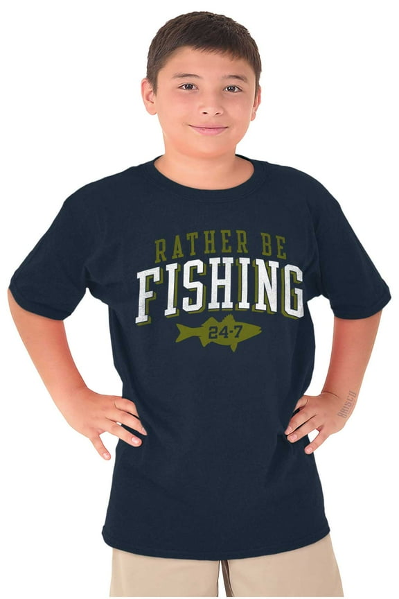 Funny Rather Be Fishing 24/7 Joke Crewneck T Shirts Boy Girl Teen Brisco Brands X