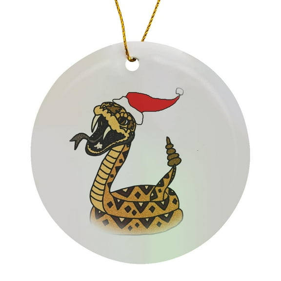 3drose, Funny Rattlesnake in Santa Hat Christmas Art, Circle Porcelain Ornament