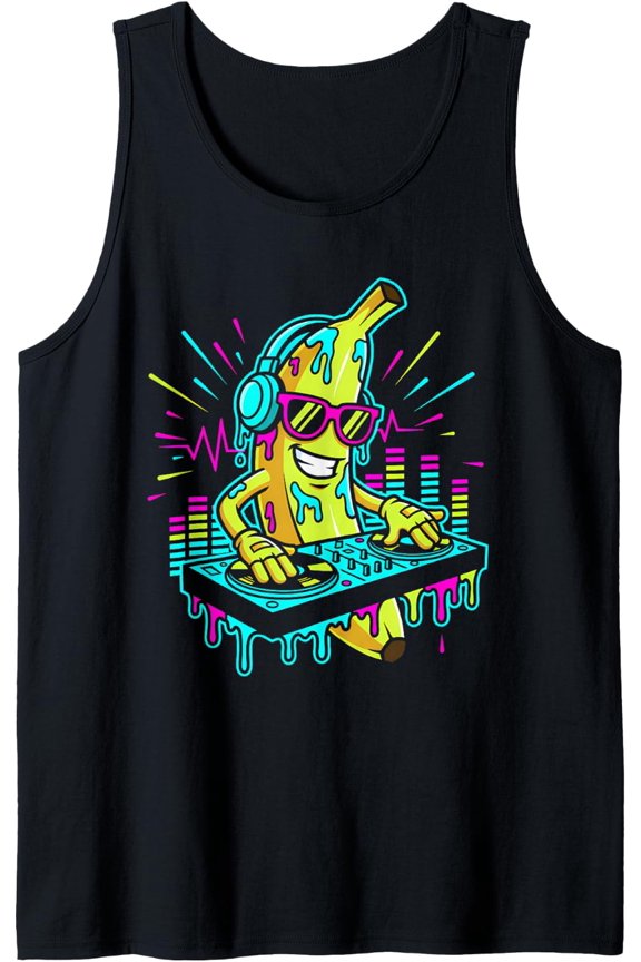 Funny Rave Dj Banana Turntable Edm Music Festival Tank Top Size S-3XL