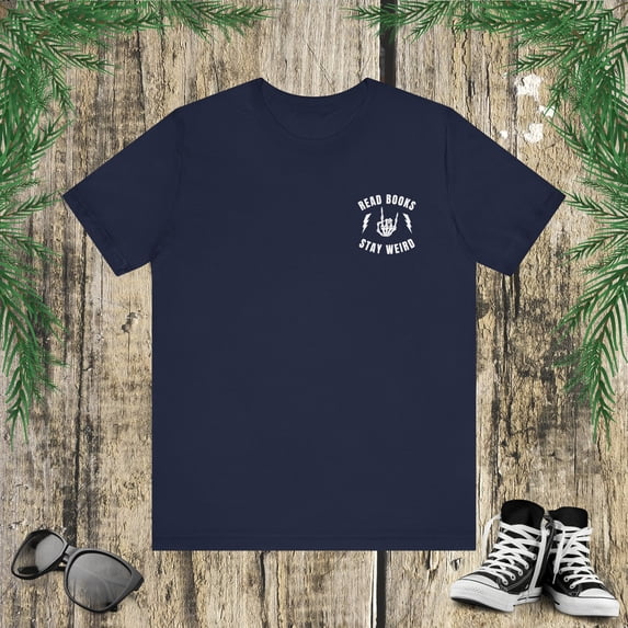 Funny Read Books stay weird Skeleton rock on hand reader Unisex T-shirt
