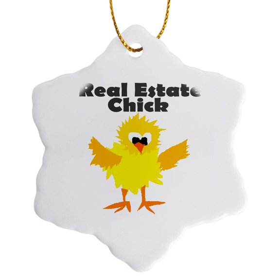3drose, Funny Real Estate Chick Cartoon, 3 inch Snowflake Porcelain Ornament