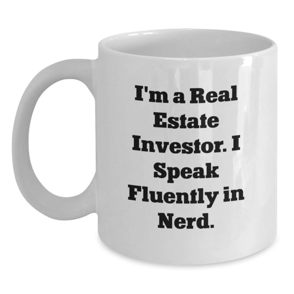 Funny Real Estate Investor Gifts for Men, White Coffee Mug - 'I Speak Fluently In genius' Quote, Perfect Christmas Unique Gifts from Friends to Real Estate Enthusiasts