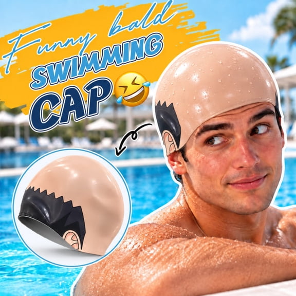 Funny Realistic Bald Head Swim Cap, Novelty Hairline Swimming Cap for Pool Parties, Beach Trips, Photos, Pranks and Gag Gifts
