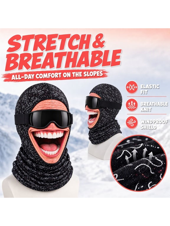 Funny Realistic Face Ski Mask, 3D Novelty Old Man Balaclava Face Mask - Featuring Realistic Wrinkles and a Prominent Mustache Hilarious Winter Party Gear for Outdoor Groups - C - Akmoler
