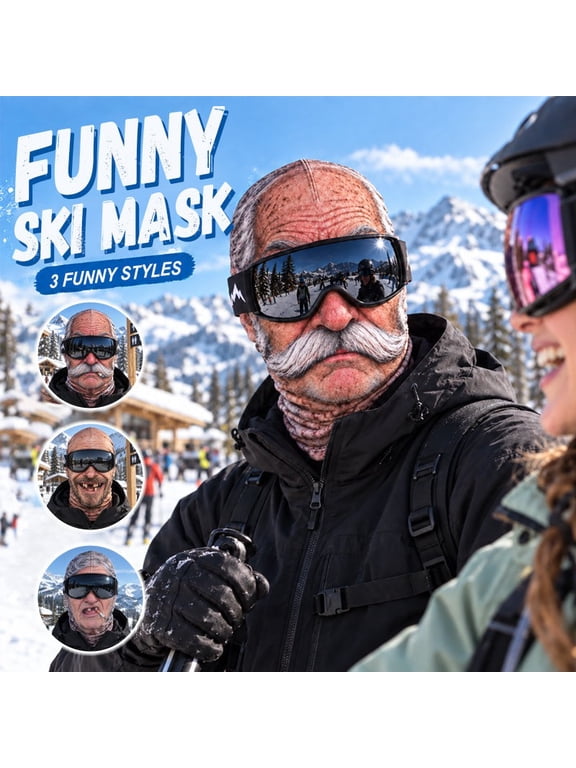 Funny Realistic Face Ski Mask,Old Man Face or Granny Face or Bald Man Face Design,Full Coverage Winter Face Cover for Skiing and Snowboarding, 1 Piece