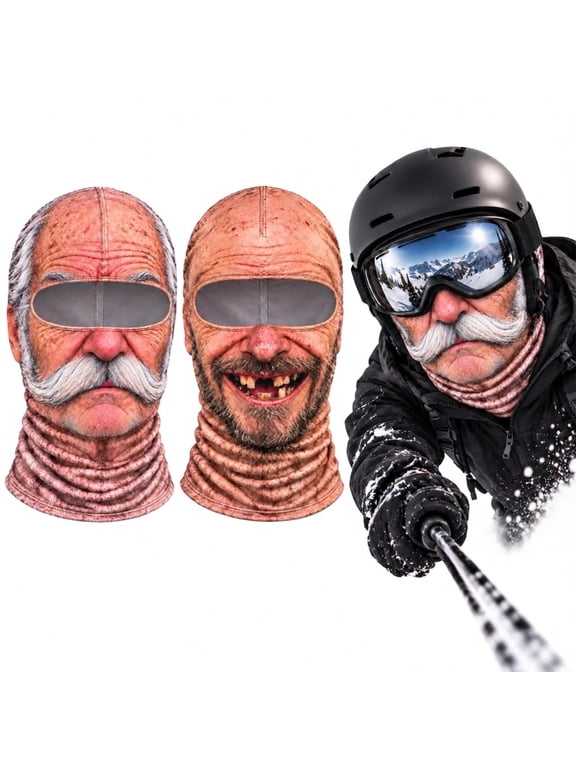 Funny Realistic Face Ski Mask Old Man Winter Balaclava 3D Printed Full Face