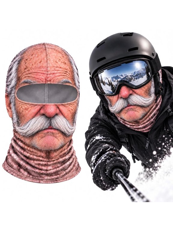 Funny Realistic Face Ski Mask Old Man Winter Balaclava 3D Printed Full Face