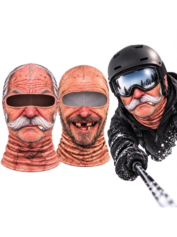 Funny Realistic Face Ski Mask Old Man Winter Balaclava 3D Printed Full Face