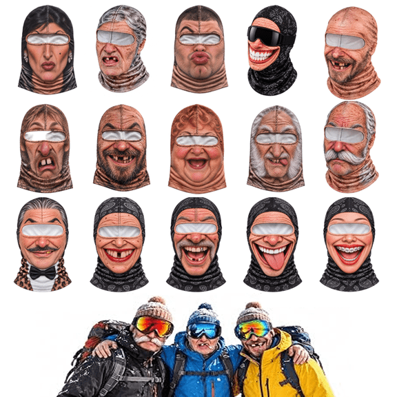 Funny Realistic Face Ski Mask Old Man Winter Balaclava 3D Printed Full Face