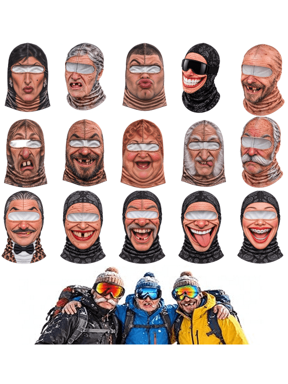 Funny Realistic Face Ski Mask Old Man Winter Balaclava 3D Printed Full Face