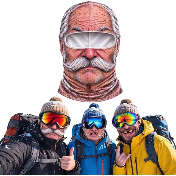 Funny Realistic Face Ski Mask, Realistic Old Man Balaclava 3D Face Mask, Breathable Stretch Fabric, One Size Fits Most, Full Neck Cover, Fits Under Ski Helmets and Goggles for Winter Fun, Grandpa