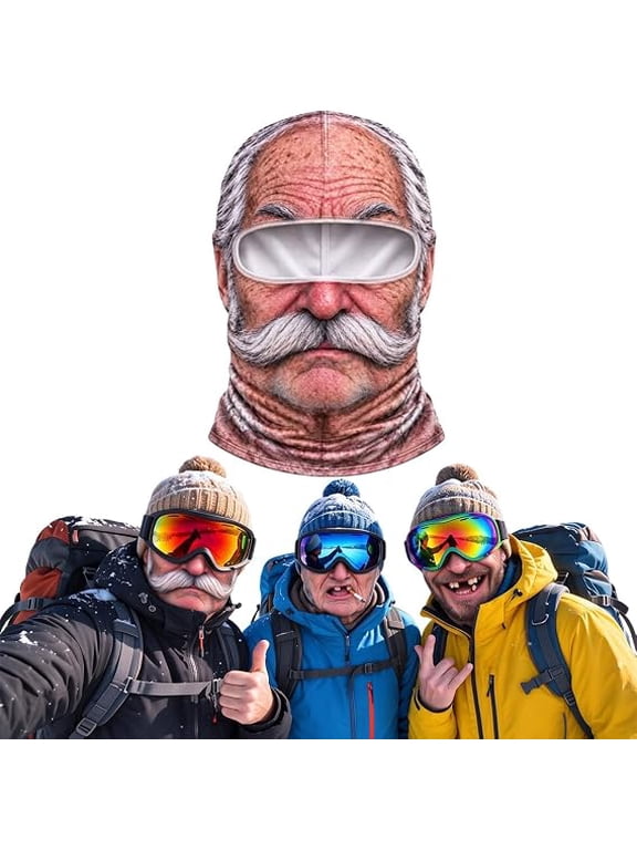Funny Realistic Face Ski Mask, Realistic Old Man Balaclava 3D Face Mask, Breathable Stretch Fabric, One Size Fits Most, Full Neck Cover, Fits Under Ski Helmets and Goggles for Winter Fun, Grandpa