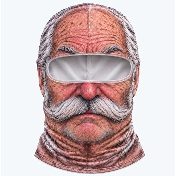 Funny Realistic Face Ski Mask for Adults, Novelty Full Head Winter Balaclava with Eye Opening, Hilarious Costume Mask, Grandpa