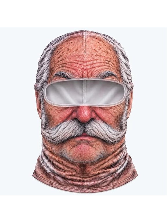 Funny Realistic Face Ski Mask for Adults, Novelty Full Head Winter Balaclava with Eye Opening, Hilarious Costume Mask, Grandpa