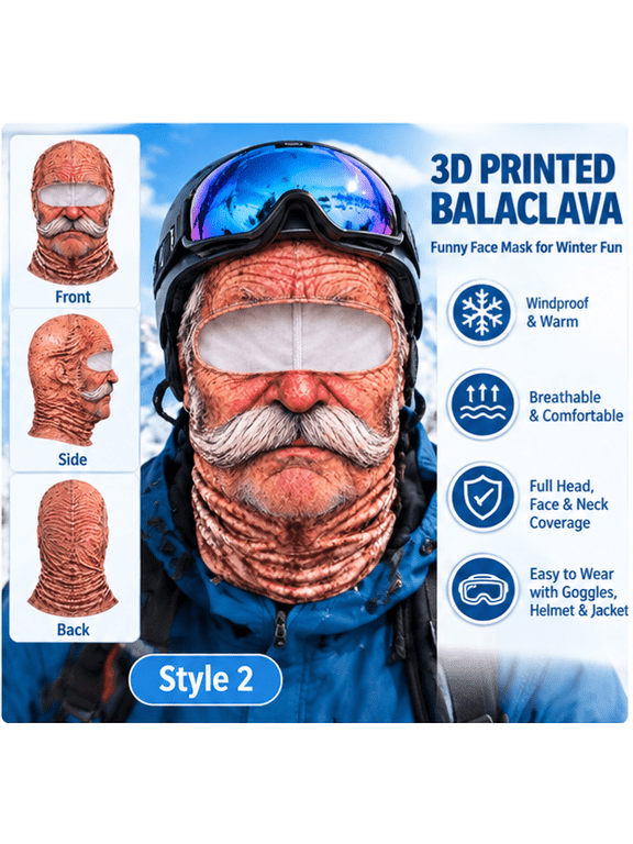 Funny Realistic Face Winter Balaclava, Novelty Full Face Ski Mask with Head and Neck Coverage for Outdoor Sports