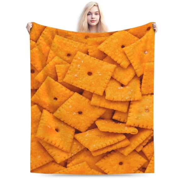 Funny Realistic Food Cheese Cracker Flannel Fleece Throw Blankets Soft Cozy Fluffy Winter Fall Blanket 50x40