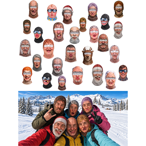 Funny Realistic Old Man Face Balaclava Ski Mask for Men Women Novelty Full Face Cover Neck Gaiter Stretch Costume Mask for Halloween Party Skiing Snowboarding Cycling Winter Outdoor