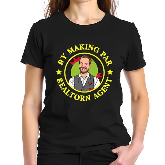 Funny Realtor Graphic Tee - Black Cotton Short Sleeve T-Shirt with Circular Design & Yellow Text - Perfect for Agents