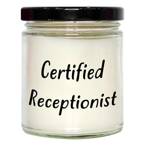 Funny Receptionist Gift for Graduation, 9oz Vanilla Soy Candle with Inspirational Quote, Gift from Friends to Coworkers, Unique Receptionist Presents, Gifts for Receptionist and Men