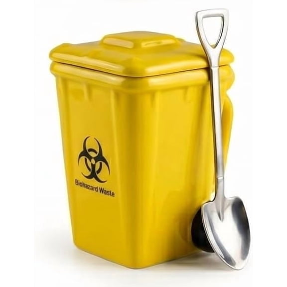 Funny Recycling Bin Coffee Mug, Creative Trash Bin Ceramic Mug with Lid, Novelty Garbage Can Tea Cup with Handle for Office Desk Home Kitchen Coworker Gift Daily Drinks(Yellow)