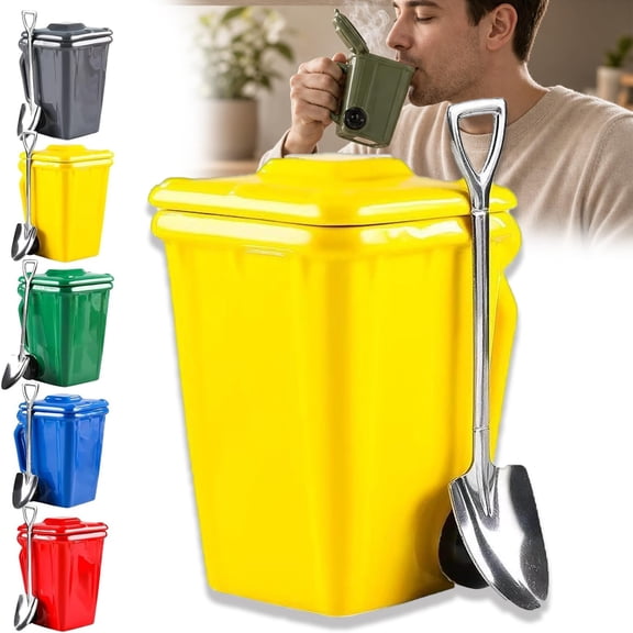 Funny Recycling Bin Coffee Mug,Trash Can Coffee Mug,Ceramic Trash Can Shaped Mugs With Lid